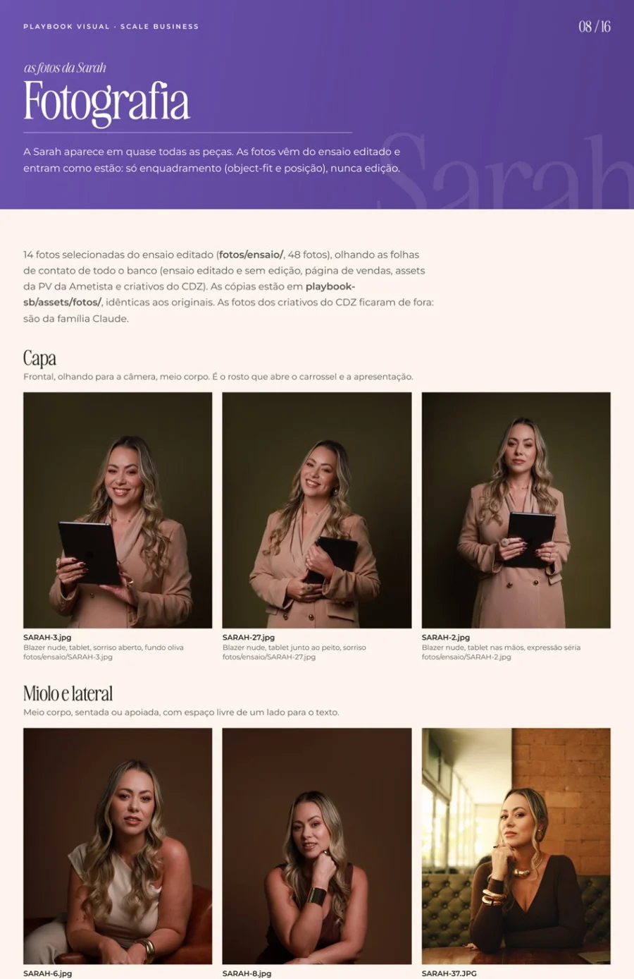 Página de fotografia de um Playbook Visual